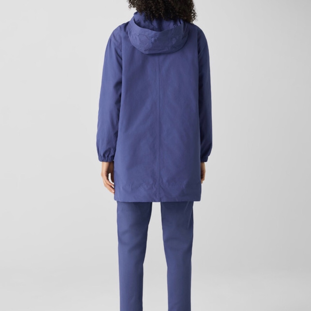 Eileen Fisher light cotton nylon stand collar long coat boxy fit thigh length 1X - Picture 6 of 10